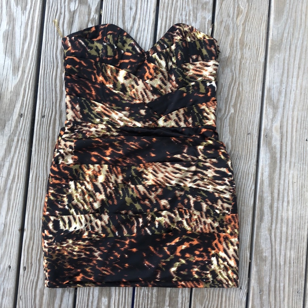 NWT Lipsy Mini Strapless Printed Dress, Size UK 14